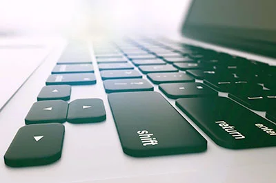 A professional writing workspace representing website content creation