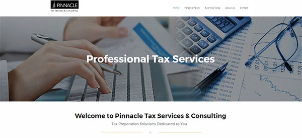 Screenshot of Pinnacle Taxes website built by Ediwriter