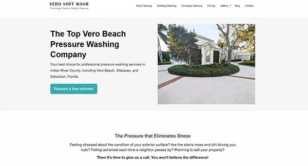 Screenshot of Vero Soft Wash website built by Ediwriter
